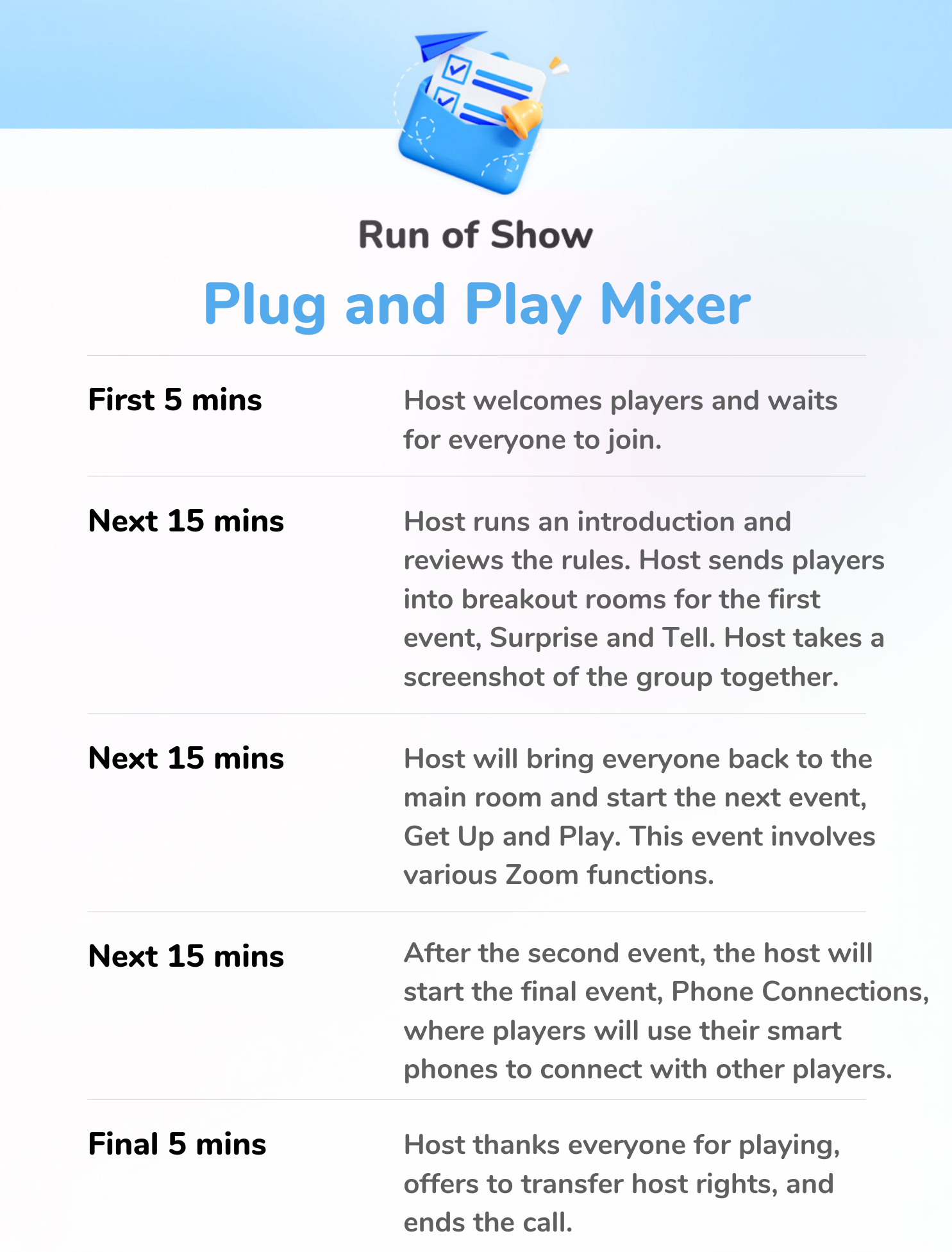 Plug and Play Mixer Sample Schedule Confetti 🎉